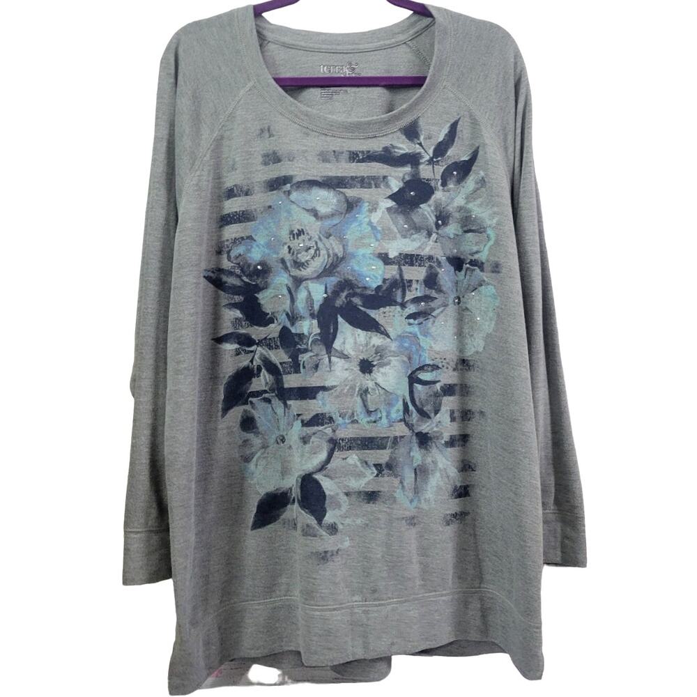Terra &‎ Sky Gray Long Sleeve Light Sweatshirt Size 2X (20W-22W)